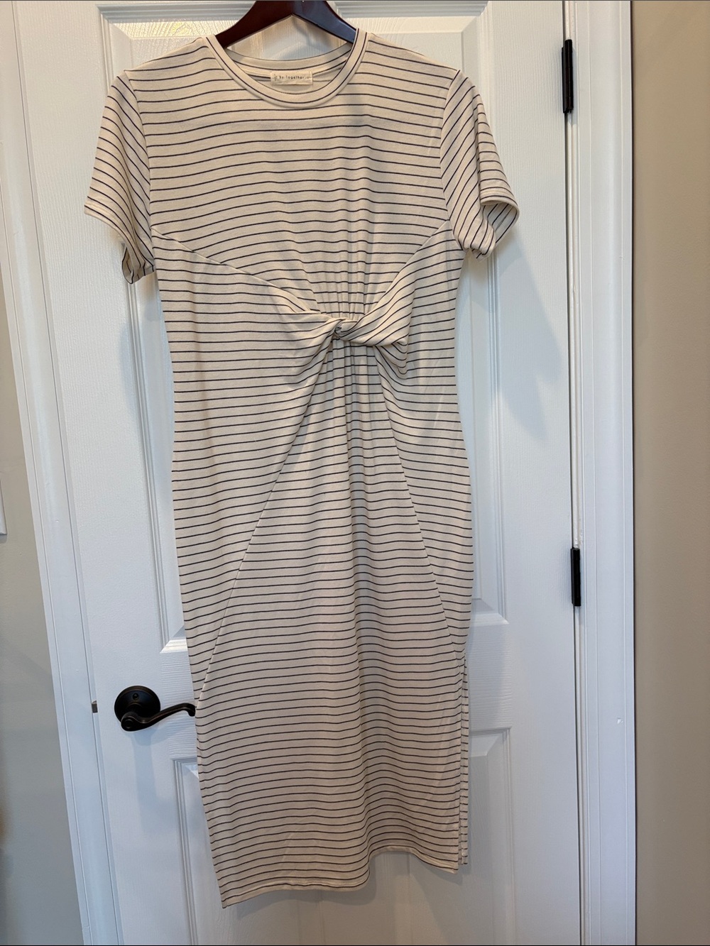 By Together Cream and Black Striped Knot-Front Midi Dress